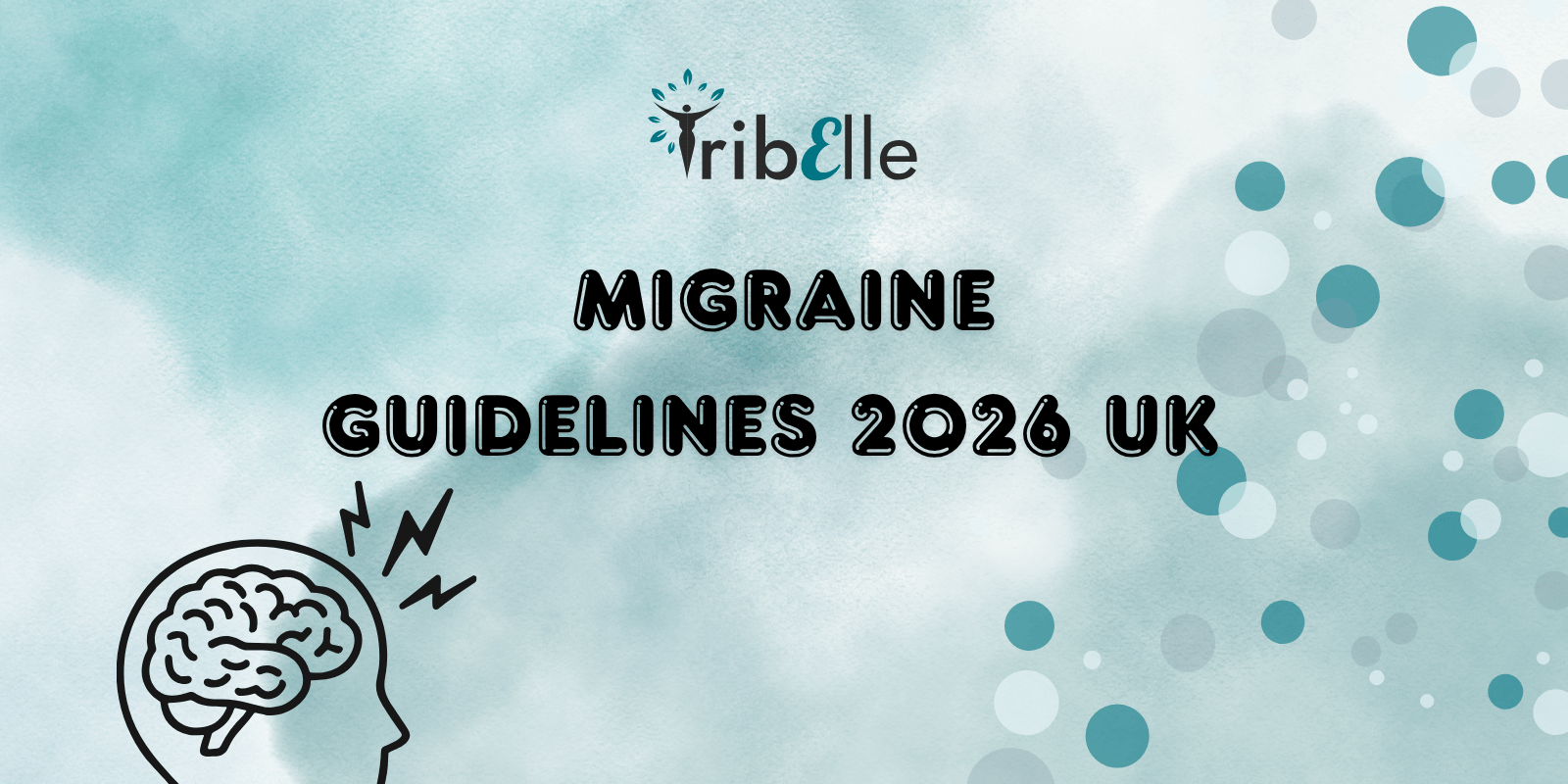 MIGRAINE GUIDELINES 2026 UPDATE IN BLACK LETTERS AGAINST A TEAL BACKGROUND WITH A WOMAN EXPERIENCING A MIGRAINE